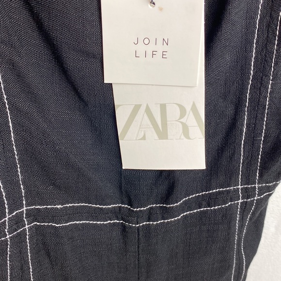 Zara black short jumpsuit romper with topstitching & lace design size XS, NWT - Picture 9 of 14